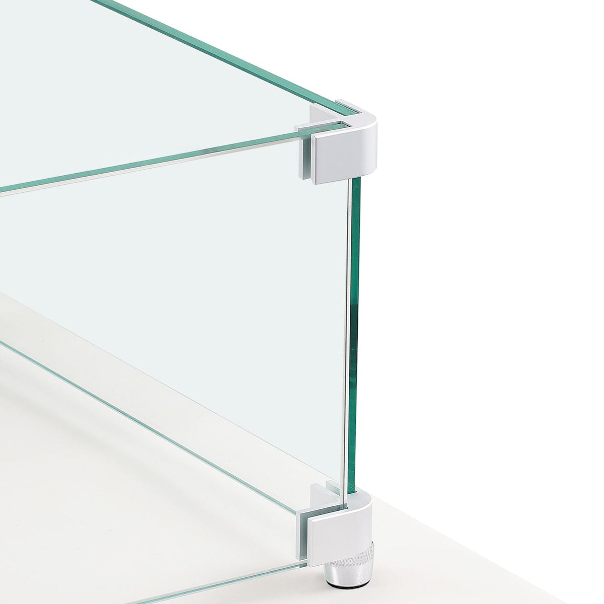 Gas Fire Pit Wind Guard for Square Fire Table, 23.5 x 7.5 x 6.5 inch Clear Tempered Wind Guard for Firepits, 0.31 inch Thick Square Glass Shield, Glass Panel with Hard Corner Bracket & Feet
