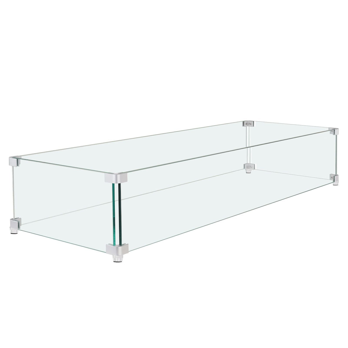Gas Fire Pit Wind Guard for Square Fire Table, 23.5 x 7.5 x 6.5 inch Clear Tempered Wind Guard for Firepits, 0.31 inch Thick Square Glass Shield, Glass Panel with Hard Corner Bracket & Feet
