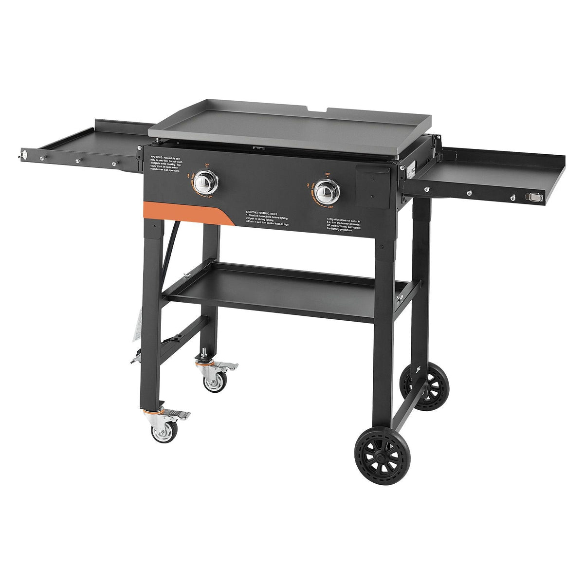 Gas Griddle, 2-Burner Flat Top Grill, 28 inch Grill Plate Foldable Propane Griddle with Wheels, 30000 BTU Outdoor Flat Top Grills for Pan-Frying, Grilling, Stir-Frying, & BBQ, Pulse Ignition