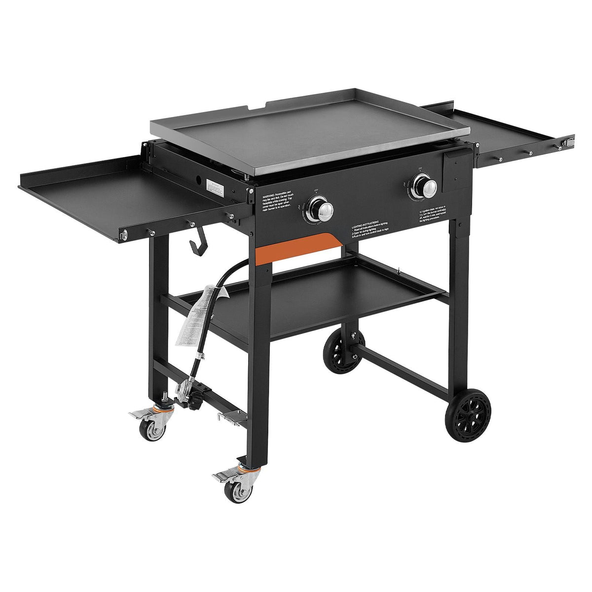 Gas Griddle, 2-Burner Flat Top Grill, 28 inch Grill Plate Foldable Propane Griddle with Wheels, 30000 BTU Outdoor Flat Top Grills for Pan-Frying, Grilling, Stir-Frying, & BBQ, Pulse Ignition