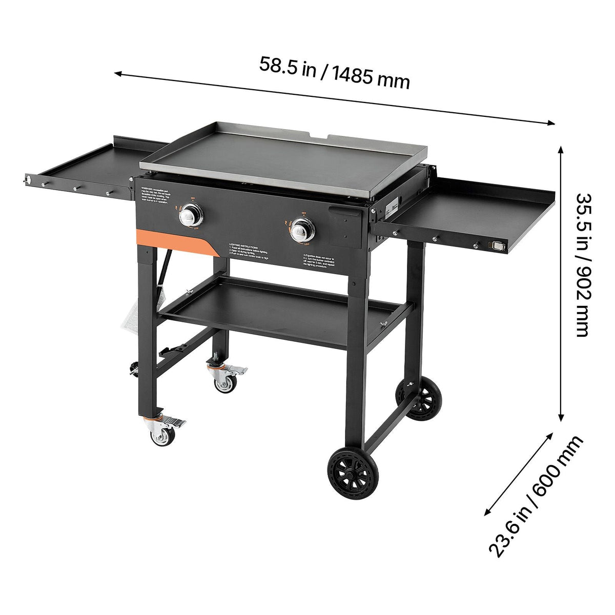 Gas Griddle, 2-Burner Flat Top Grill, 28 inch Grill Plate Foldable Propane Griddle with Wheels, 30000 BTU Outdoor Flat Top Grills for Pan-Frying, Grilling, Stir-Frying, & BBQ, Pulse Ignition