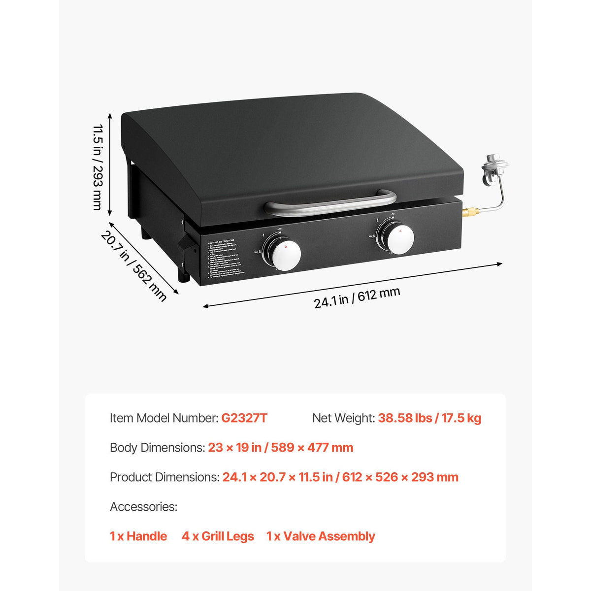 Gas Griddle, 2 Burner Tabletop Griddle, 22 inch Portable Griddles Propane with Lid, Oil Drain Hole & Oil Collection Tray, 2 x 11000BTU Camping Flat Top Grill for Outdoor Cooking, Tailgating