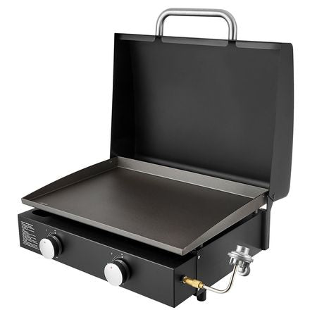 Gas Griddle, 2 Burner Tabletop Griddle, 22 inch Portable Griddles Propane with Lid, Oil Drain Hole & Oil Collection Tray, 2 x 11000BTU Camping Flat Top Grill for Outdoor Cooking, Tailgating