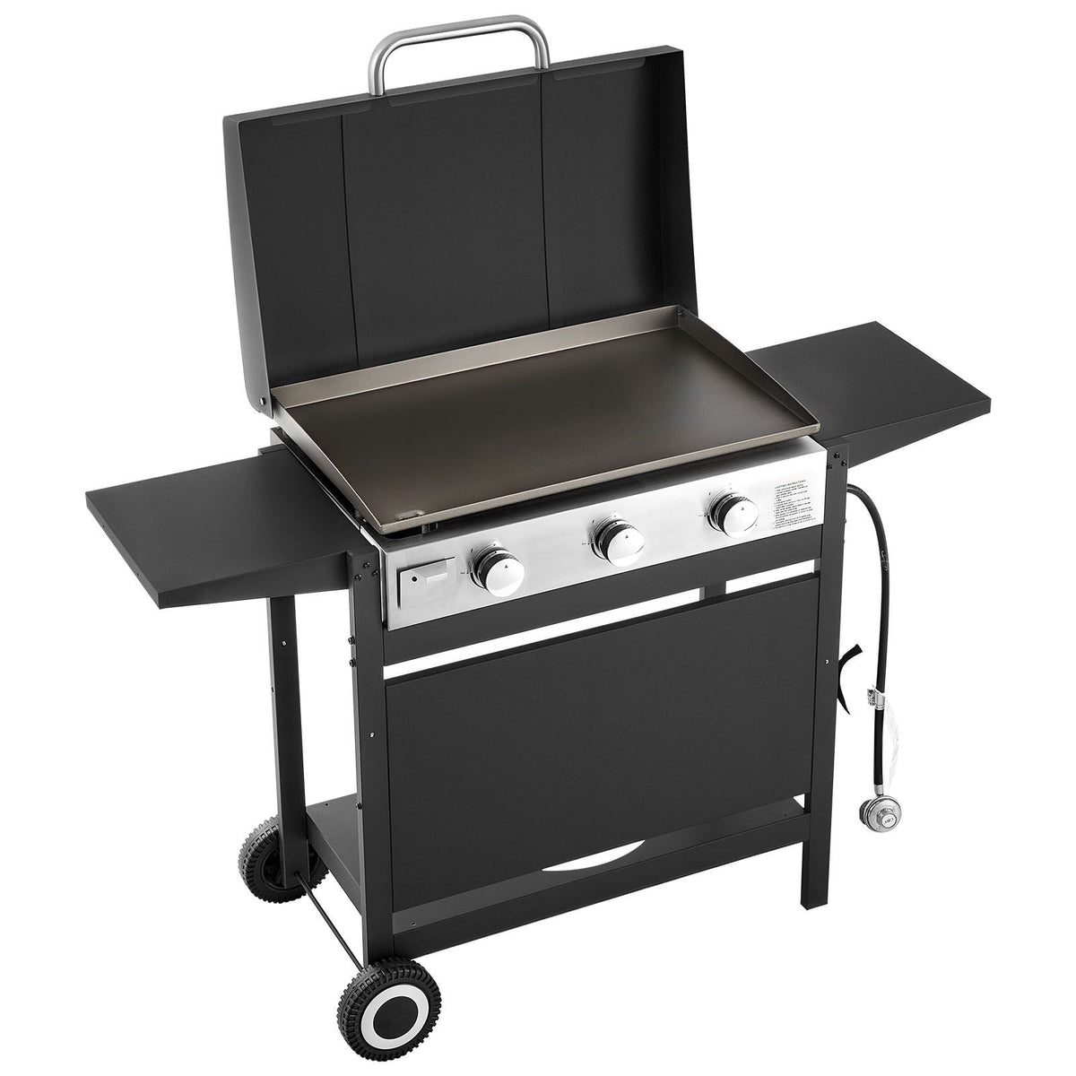 Gas Griddle, 3-Burner Flat Top Grill, Propane Griddle with Wheels, Lid, 3 x 11000 BTU Outdoor Flat Top Grills for Pan-Frying, Grilling, Stir-Frying, & BBQ, Pulse Ignition, Removable Top Design
