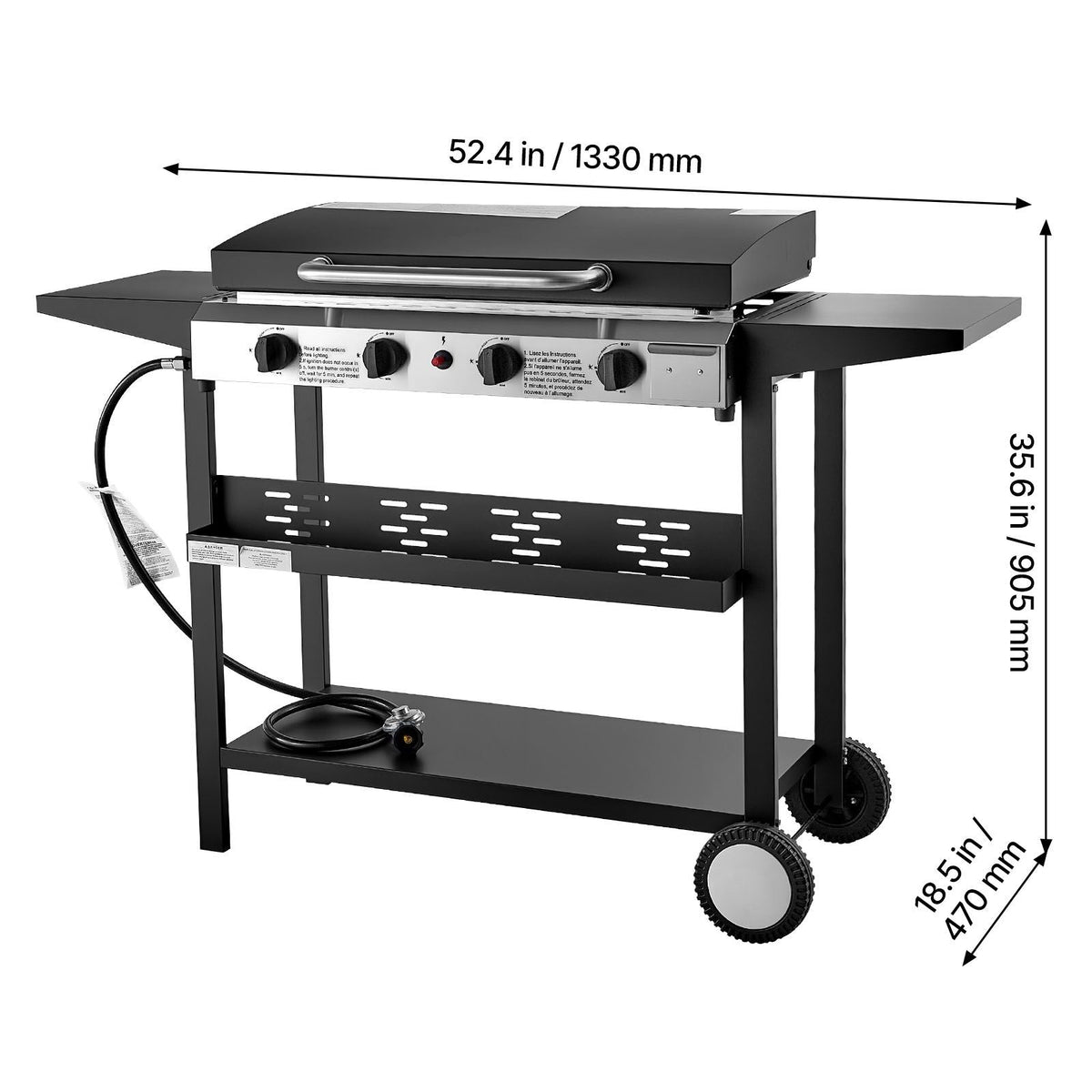 Gas Griddle, 4-Burner Flat Top Grill, 29 inch Grill Plate Propane Griddle with Wheels, Lid, 28000 BTU Outdoor Flat Top Grills for Pan-Frying, Grilling, Stir-Frying, & BBQ, Pulse Ignition