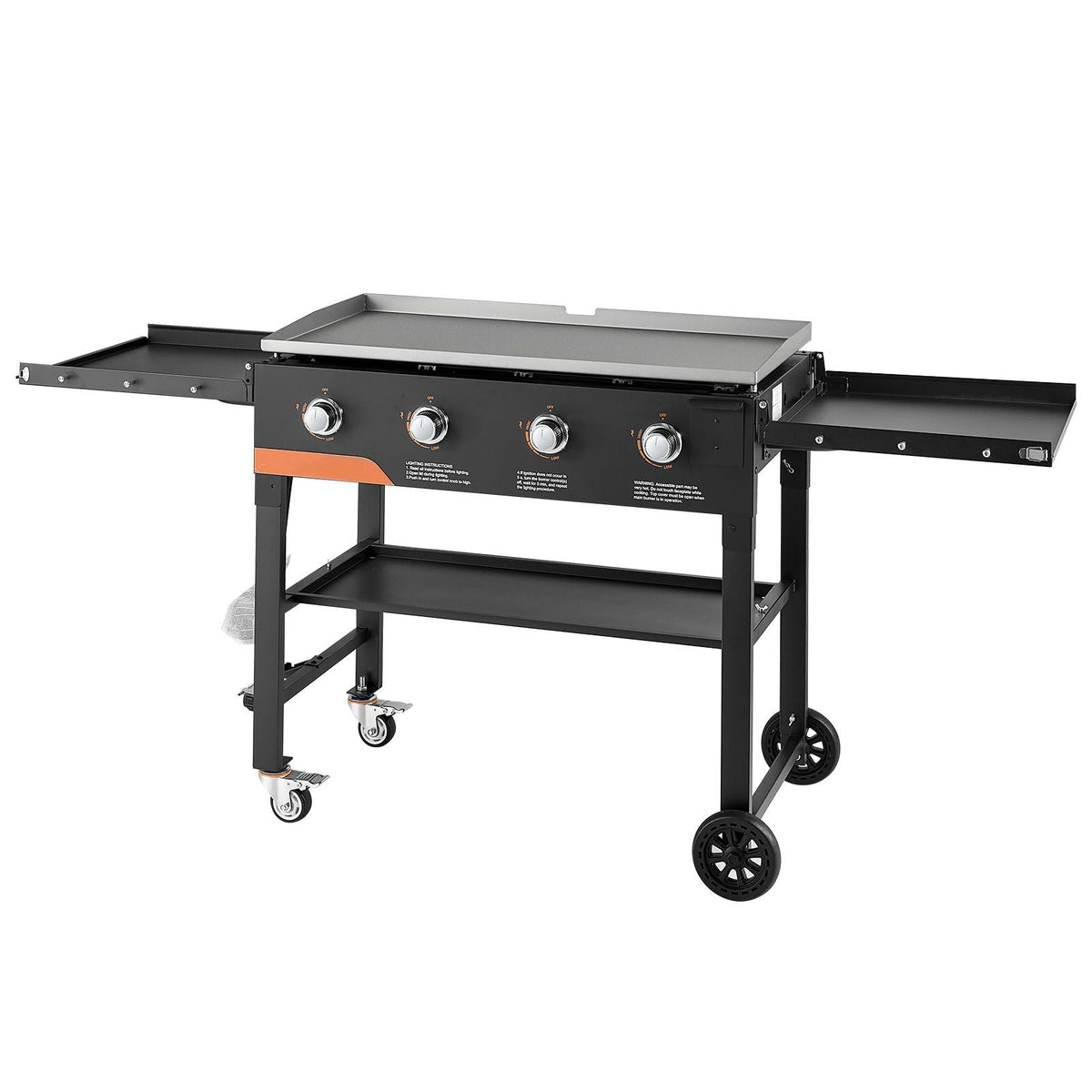 Gas Griddle, 4-Burner Flat Top Grill, 36 inch Grill Plate Foldable Propane Griddle with Wheels, 60000 BTU Outdoor Flat Top Grills for Pan-Frying, Grilling, Stir-Frying, & BBQ, Pulse Ignition