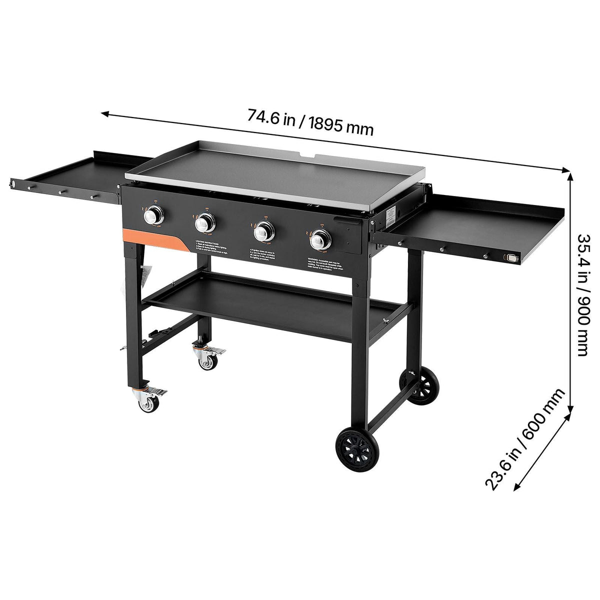 Gas Griddle, 4-Burner Flat Top Grill, 36 inch Grill Plate Foldable Propane Griddle with Wheels, 60000 BTU Outdoor Flat Top Grills for Pan-Frying, Grilling, Stir-Frying, & BBQ, Pulse Ignition