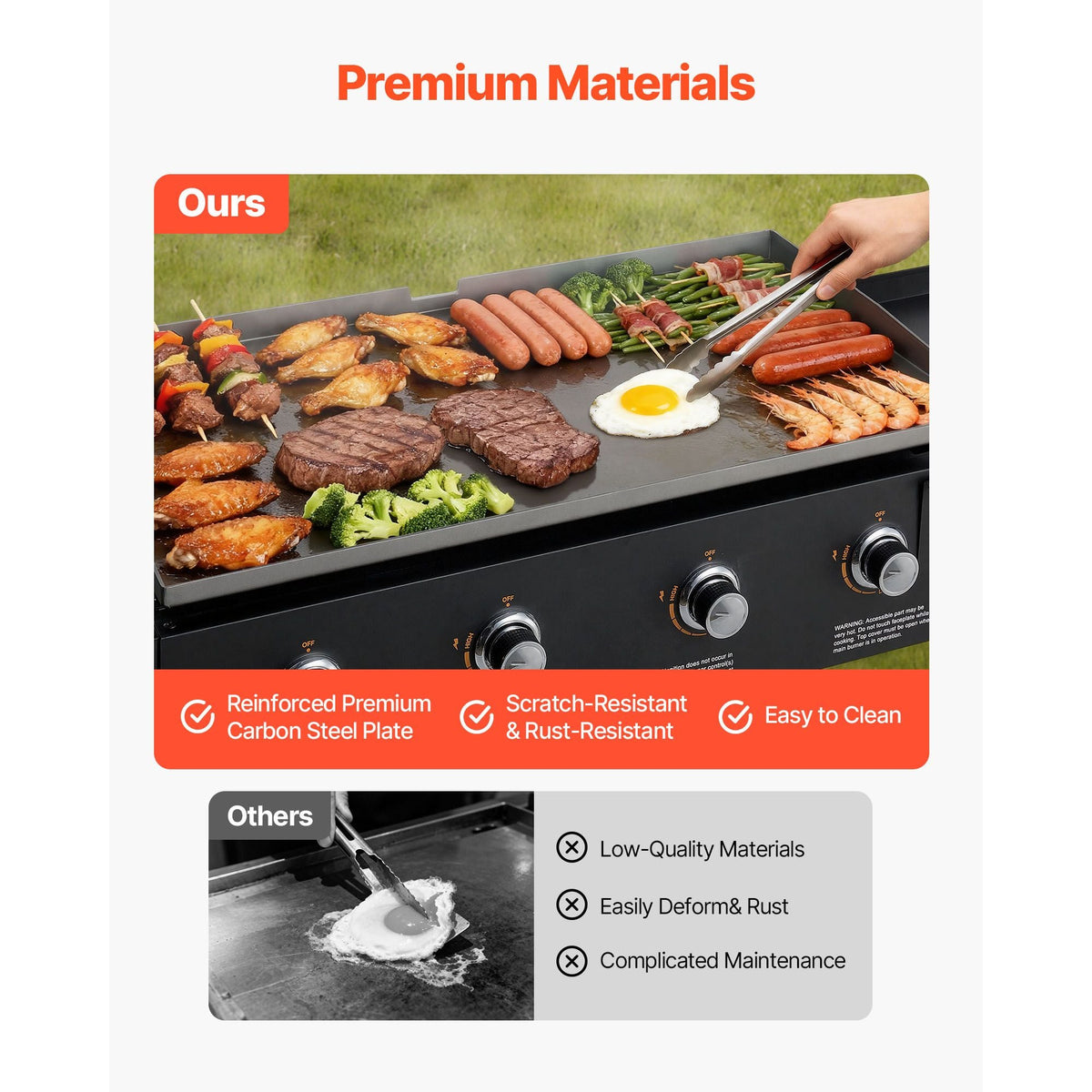 Gas Griddle, 4-Burner Flat Top Grill, 36 inch Grill Plate Foldable Propane Griddle with Wheels, 60000 BTU Outdoor Flat Top Grills for Pan-Frying, Grilling, Stir-Frying, & BBQ, Pulse Ignition