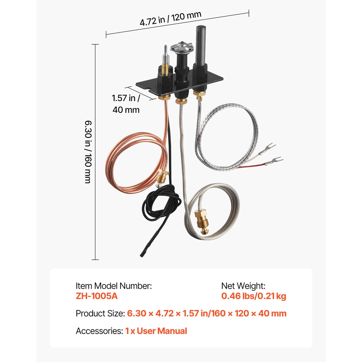 Gas Pilot Assembly, OE 10002265, 10002264, SRV10002264 Fireplace Gas Pilot Assembly, Natural Gas & LPG Ignition Replacement, Fit Majestic, Vermont Castings, Temco, Dutchwest, Monessen, Century
