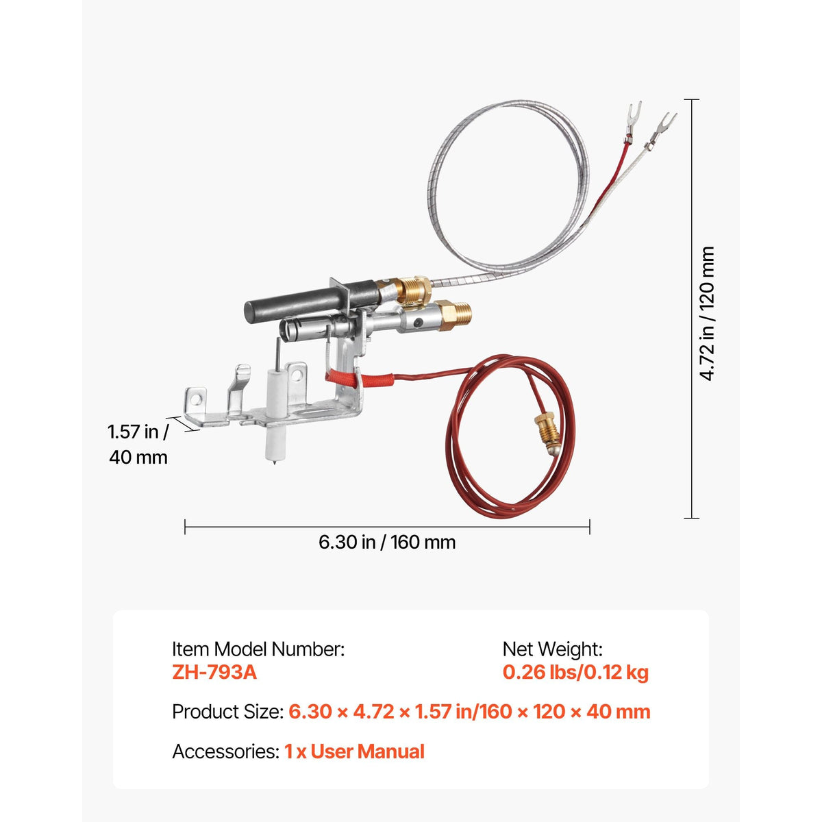 Gas Pilot Assembly, OE 14D0477, LPG8404, SRV14D0477 Fireplace Gas Pilot Assembly Kit, LPG Ignition Replacement, Compatible with Lexington Forge, Majestic, Martin, Monessen Models