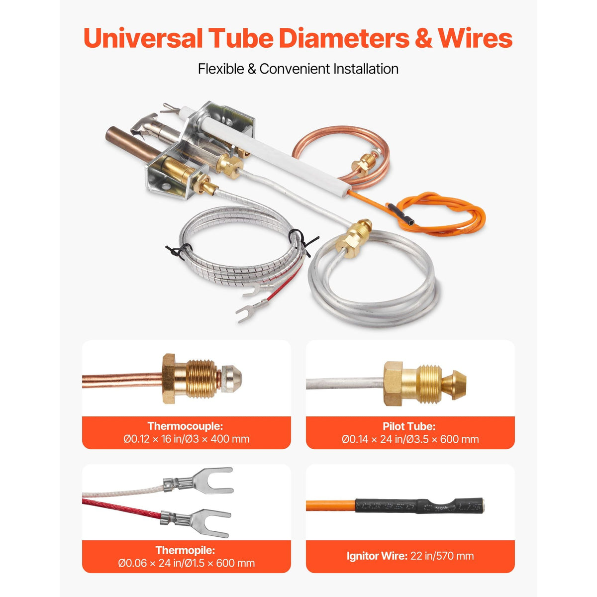 Gas Pilot Assembly, OE 4021-732, 25660 Fireplace Gas Pilot Assembly, Natural Gas Ignition Replacement with Pilot Tube, Thermocouple, Thermopile, Wires, Compatible with Heatilator Models