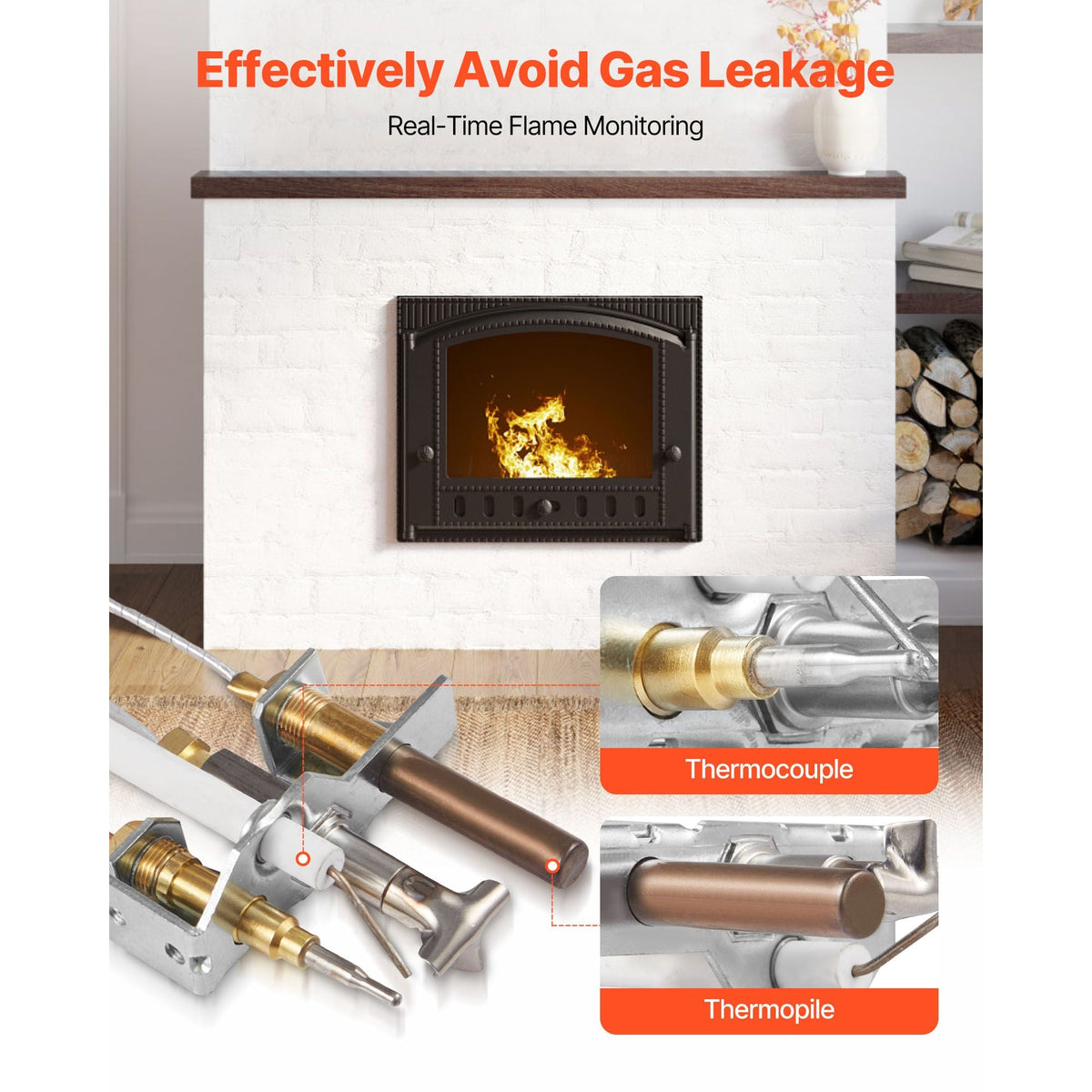 Gas Pilot Assembly, OE 4021-732, 25660 Fireplace Gas Pilot Assembly, Natural Gas Ignition Replacement with Pilot Tube, Thermocouple, Thermopile, Wires, Compatible with Heatilator Models