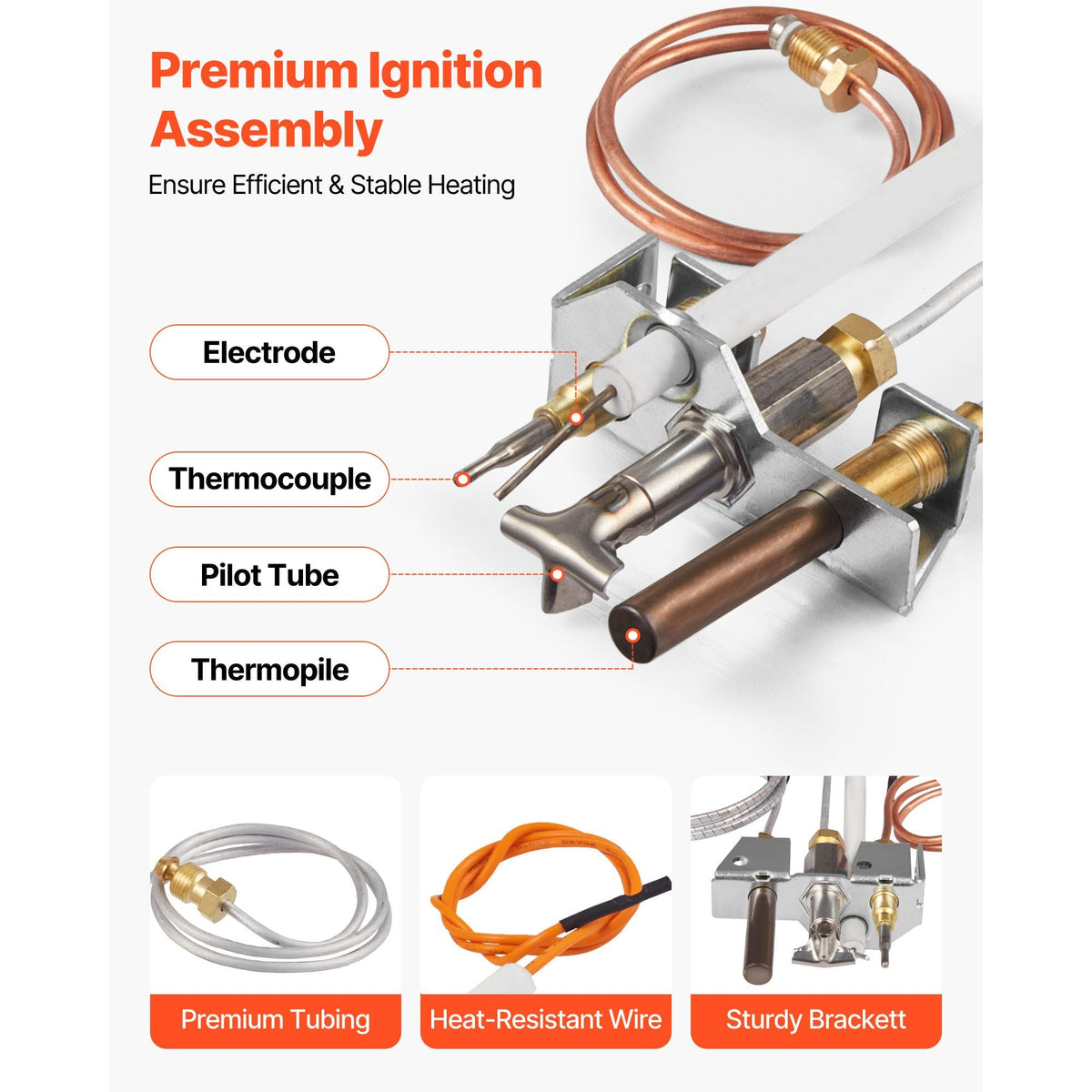 Gas Pilot Assembly, OE 4021-732, 25660 Fireplace Gas Pilot Assembly, Natural Gas Ignition Replacement with Pilot Tube, Thermocouple, Thermopile, Wires, Compatible with Heatilator Models