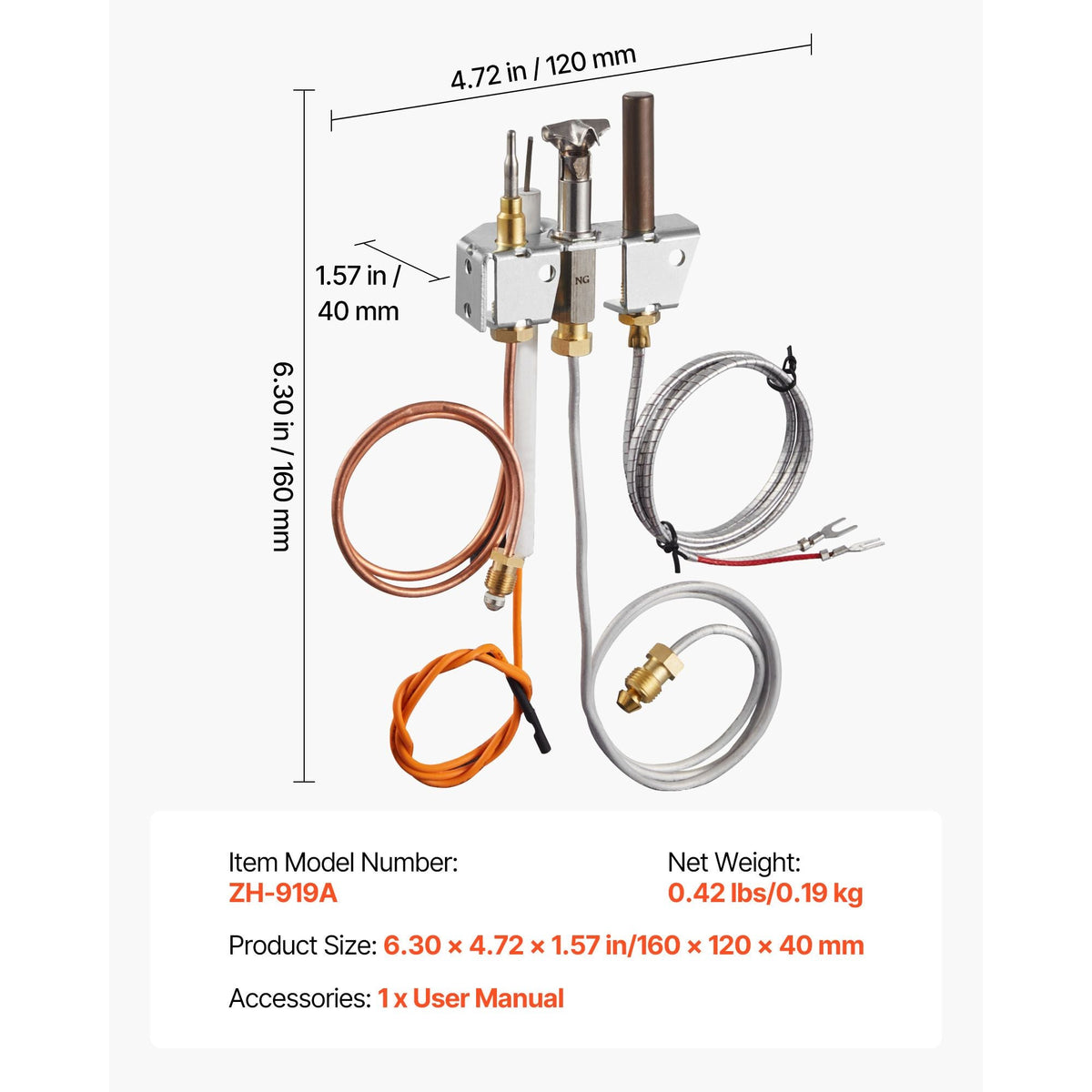 Gas Pilot Assembly, OE 4021-732, 25660 Fireplace Gas Pilot Assembly, Natural Gas Ignition Replacement with Pilot Tube, Thermocouple, Thermopile, Wires, Compatible with Heatilator Models