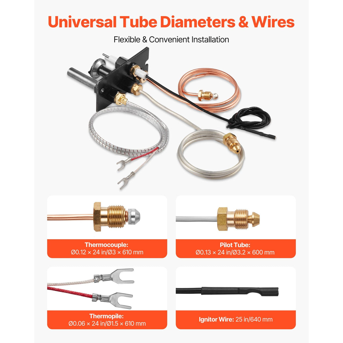 Gas Pilot Assembly, OE 69L17, 69L1701, 904405, J4117, 108084-02 Fireplace Gas Pilot Assembly Kit, Natural Gas Ignition Replacement, Compatible with Lennox, Superior, Astria Models, Black