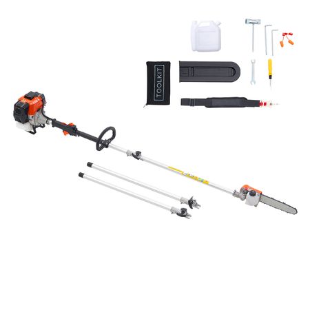 Gas Pole Saw, 43CC 2 Stroke Gas Powered Pole Saws with 10 in Cutting Bar, Cordless Tree Trimmer with Rotatable Head, 6.9 to 11.8 ft Extendable, Powerful Chainsaw for Tree Trimming Pruning