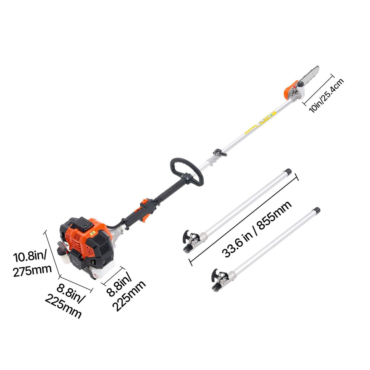 Gas Pole Saw, 43CC 2 Stroke Gas Powered Pole Saws with 12 in Cutting Bar, Cordless Tree Trimmer with Rotatable Head, 7.1 to 12 ft Extendable, Powerful Chainsaw for Tree Trimming Pruning