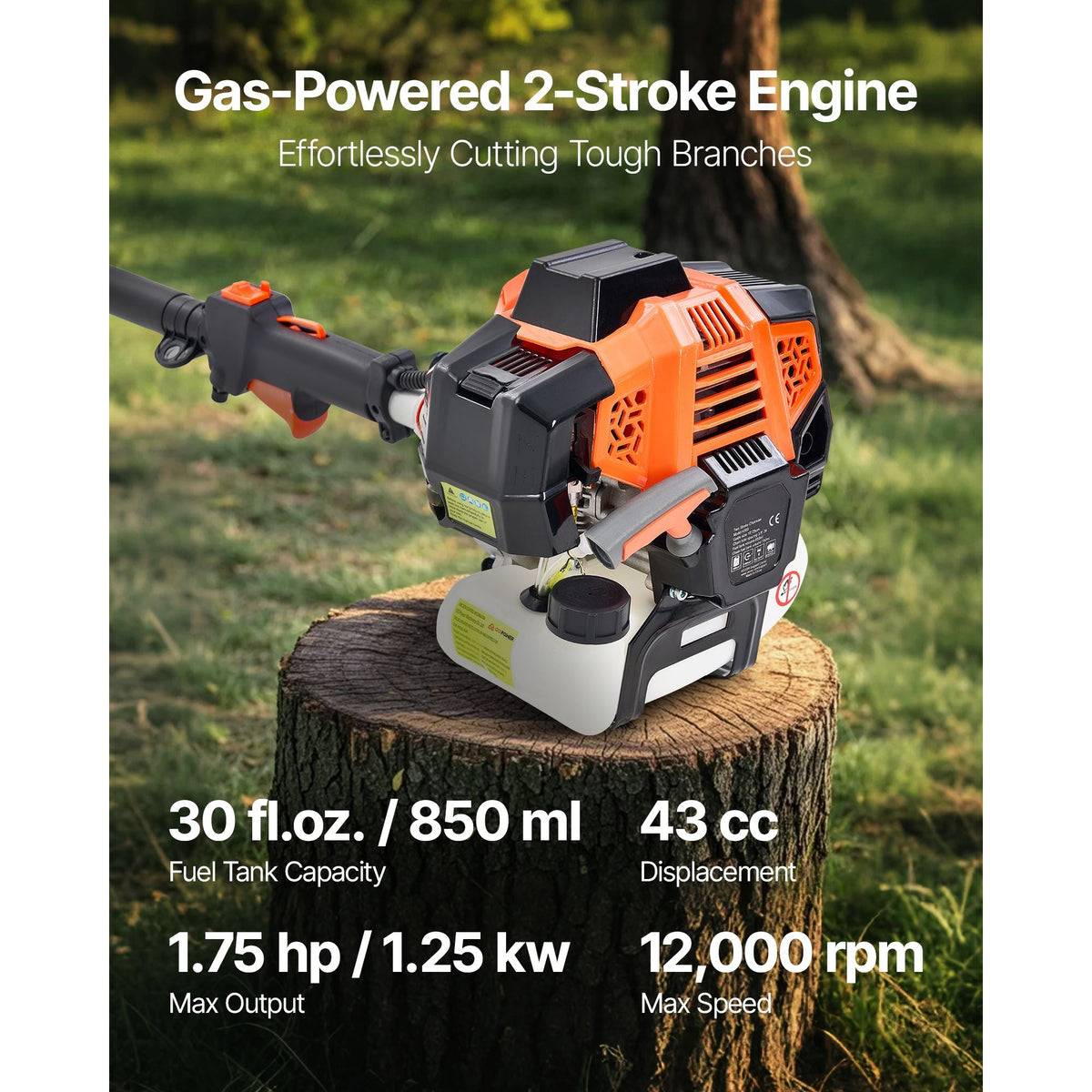 Gas Pole Saw, 43CC 2 Stroke Gas Powered Pole Saws with 12 in Cutting Bar, Cordless Tree Trimmer with Rotatable Head, 7.1 to 12 ft Extendable, Powerful Chainsaw for Tree Trimming Pruning