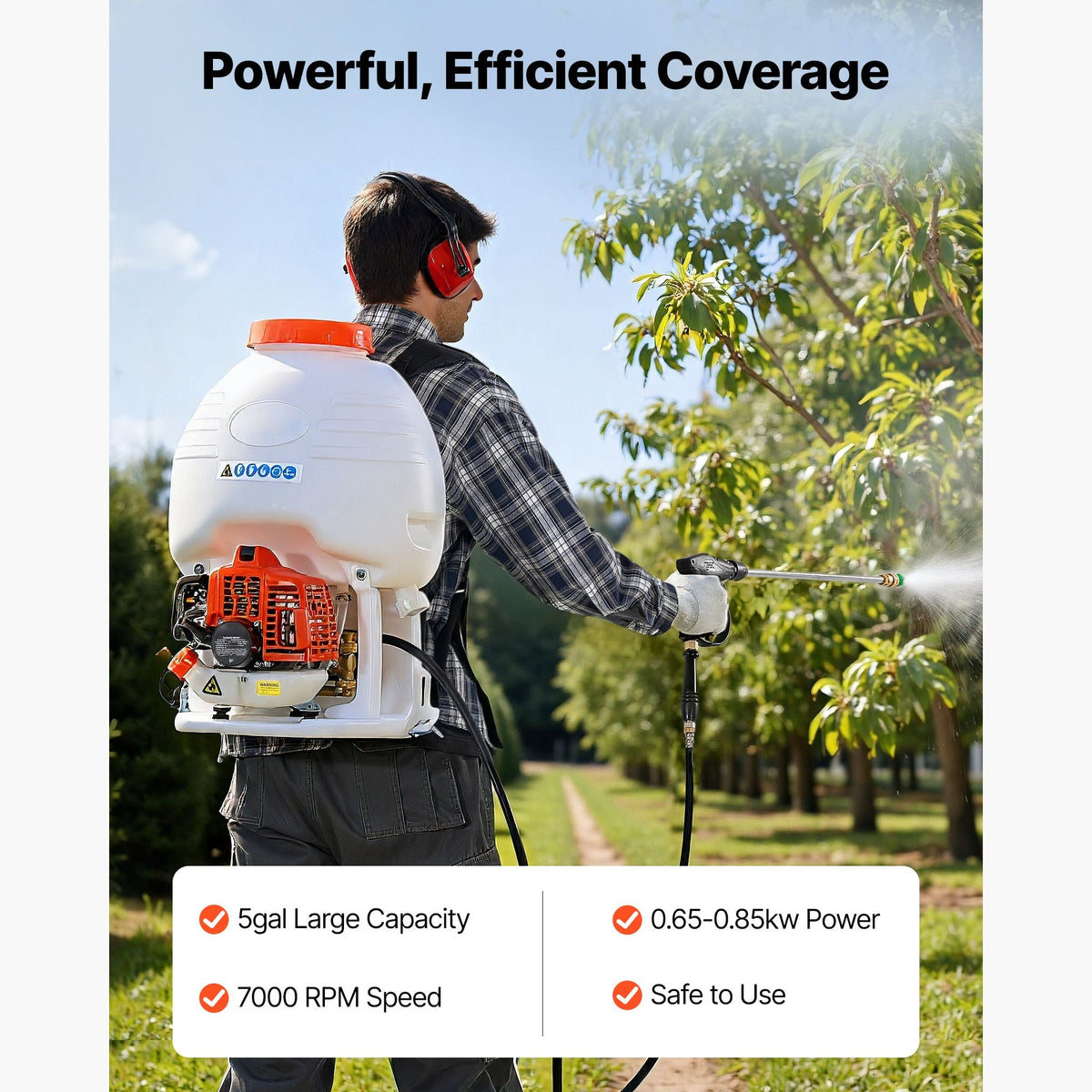 Gas Powered Backpack Sprayer, 26.5CC 0.9HP Engine, Garden Sprayer with 5 Gallon Tank, Large Area Coverage, Lawn Spraying Machine with 24 in Wand & Nozzles for Efficient Gardening & Farming