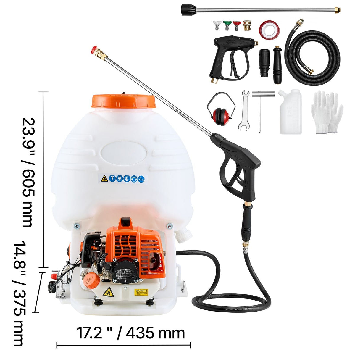 Gas Powered Backpack Sprayer, 26.5CC 0.9HP Engine, Garden Sprayer with 5 Gallon Tank, Large Area Coverage, Lawn Spraying Machine with 24 in Wand & Nozzles for Efficient Gardening & Farming