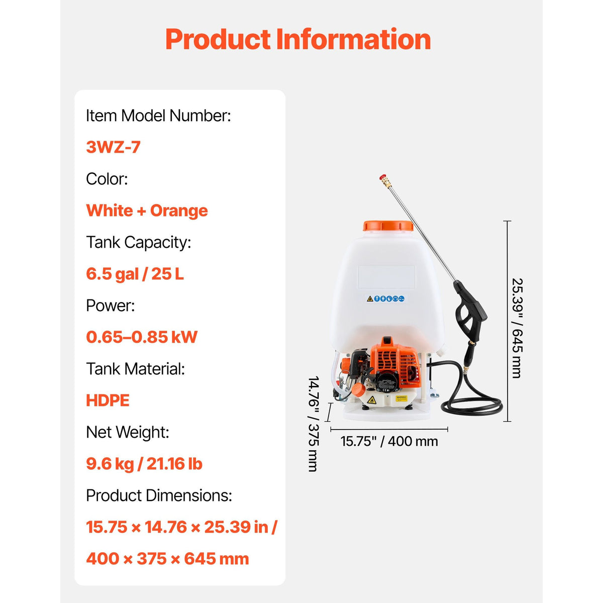 Gas Powered Backpack Sprayer, 26.5CC 0.9HP Engine, Garden Sprayer with 6.5 Gallon Tank, Large Area Coverage, Lawn Spraying Machine with 24 in Wand & Nozzles for Efficient Gardening & Farming