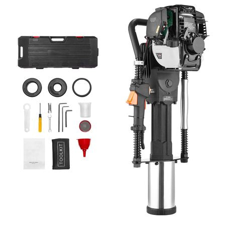 Gas Powered T Post Driver, 37.7cc 4-Stroke Engine Efficient Post Pounder with 3 Piling Sleeves, Vibration-Reducing Handle, Heavy Duty Fence Pile Driver for Farm, Orchard, Road Work, Landscaping
