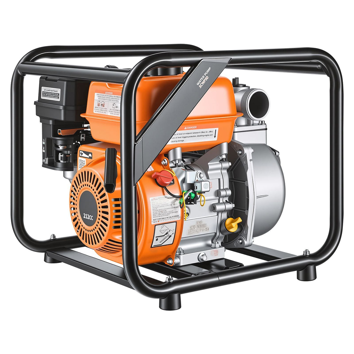 Gas Powered Water Pump, 2 in, 132 GPM 7HP Semi Trash Water Transfer Pump Portable, Gasoline Engine with 25 ft Discharge Hose, Heavy Duty Frame, Cast Iron Impeller, for Irrigation, Ponds, Pools