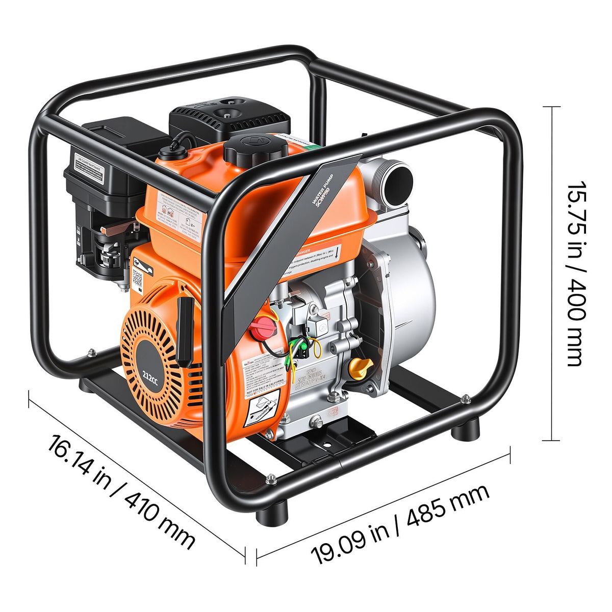 Gas Powered Water Pump, 2 in, 132 GPM 7HP Semi Trash Water Transfer Pump Portable, Gasoline Engine with 25 ft Discharge Hose, Heavy Duty Frame, Cast Iron Impeller, for Irrigation, Ponds, Pools