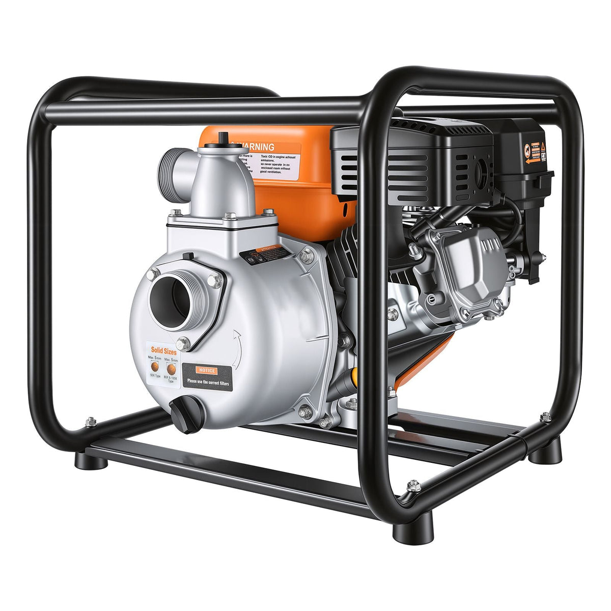 Gas Powered Water Pump, 2 in, 132 GPM 7HP Semi Trash Water Transfer Pump Portable, Gasoline Engine with 25 ft Discharge Hose, Heavy Duty Frame, Cast Iron Impeller, for Irrigation, Ponds, Pools