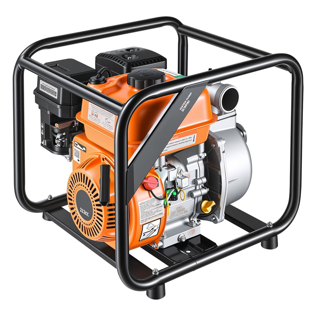 Gas Powered Water Pump, 2 in, 132 GPM 7HP Semi Trash Water Transfer Pump Portable, Gasoline Engine with 25 ft Discharge Hose, Heavy Duty Frame, Cast Iron Impeller, for Irrigation, Ponds, Pools