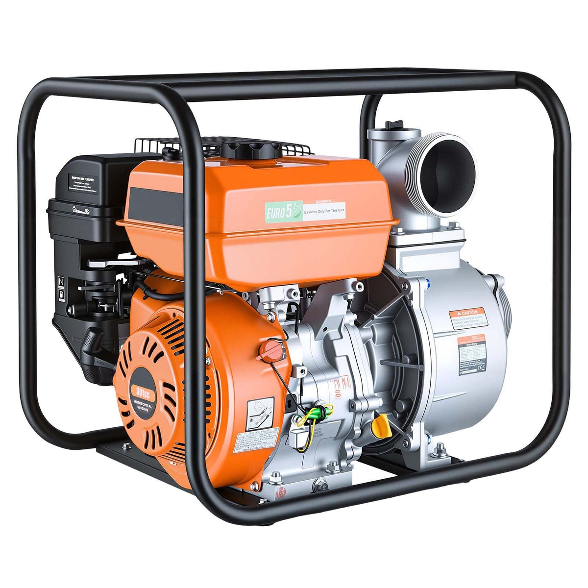 Gas Powered Water Pump, 4 in, 422 GPM 8.3HP Semi Trash Water Transfer Pump Portable, Gasoline Engine with 25 ft Discharge Hose, Heavy Duty Frame, Cast Iron Impeller, for Irrigation, Ponds, Pools