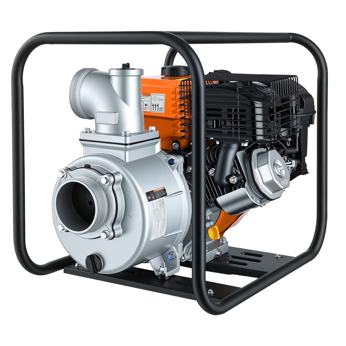 Gas Powered Water Pump, 4 in, 422 GPM 8.3HP Semi Trash Water Transfer Pump Portable, Gasoline Engine with 25 ft Discharge Hose, Heavy Duty Frame, Cast Iron Impeller, for Irrigation, Ponds, Pools