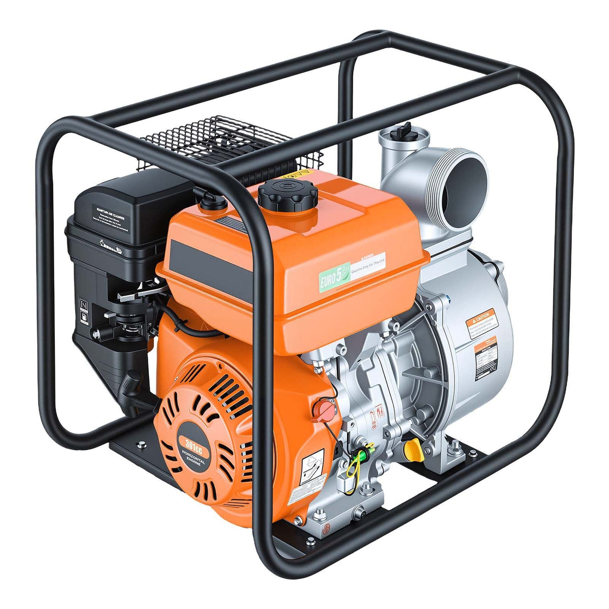 Gas Powered Water Pump, 4 in, 422 GPM 8.3HP Semi Trash Water Transfer Pump Portable, Gasoline Engine with 25 ft Discharge Hose, Heavy Duty Frame, Cast Iron Impeller, for Irrigation, Ponds, Pools