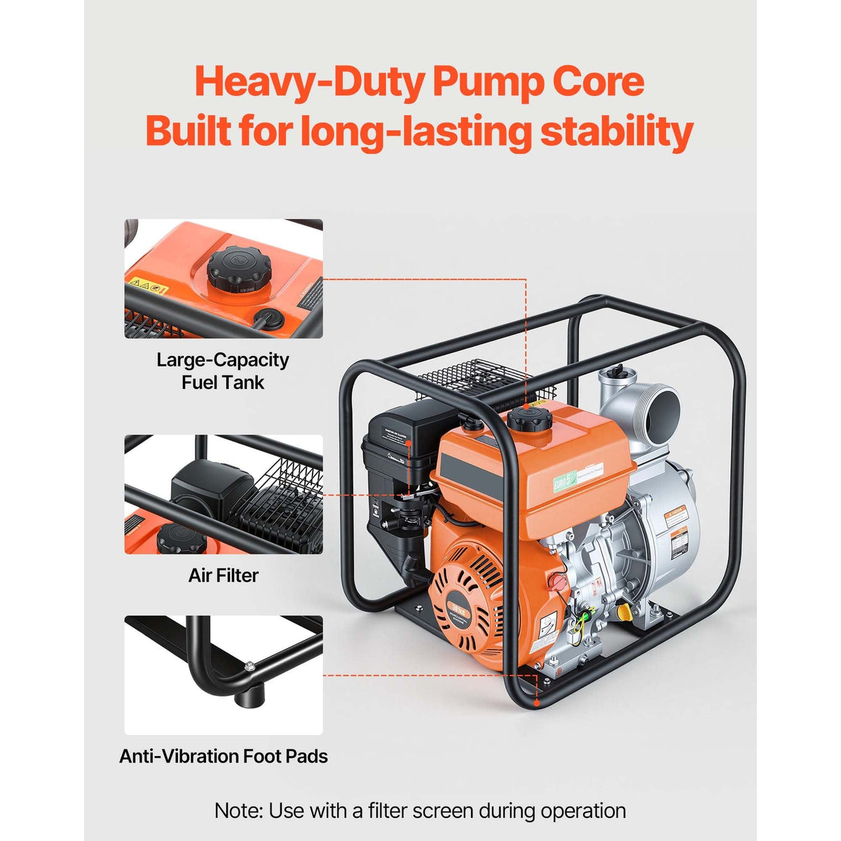Gas Powered Water Pump, 4 in, 422 GPM 8.3HP Semi Trash Water Transfer Pump Portable, Gasoline Engine with 25 ft Discharge Hose, Heavy Duty Frame, Cast Iron Impeller, for Irrigation, Ponds, Pools