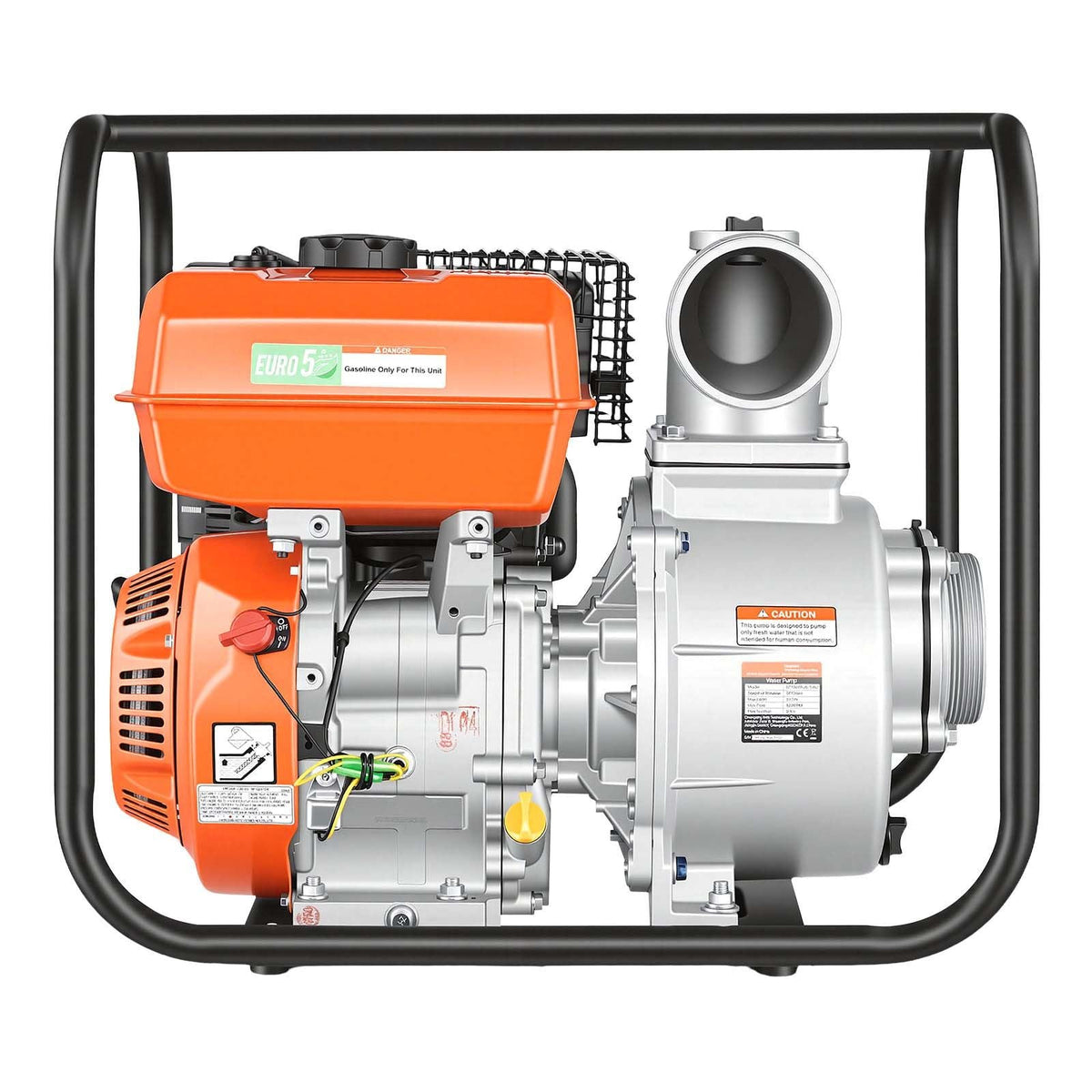 Gas Powered Water Pump, 4 in, 422 GPM 8.3HP Semi Trash Water Transfer Pump Portable, Gasoline Engine with 25 ft Discharge Hose, Heavy Duty Frame, Cast Iron Impeller, for Irrigation, Ponds, Pools