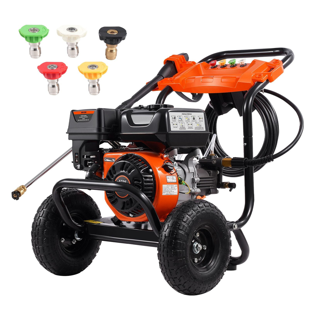 Gas Pressure Washer, 3500 PSI 2.6 GPM, Gas Powered Pressure Washer with Aluminum Pump, Spray Gun and Extension Wand, 5 Nozzle Set, for Fences, Homes, Driveways, Patios, Furniture, Horizontal