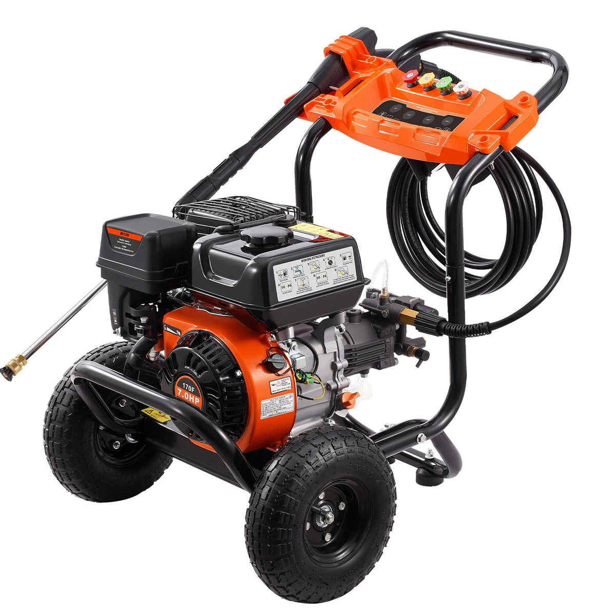Gas Pressure Washer, 3500 PSI 2.6 GPM, Gas Powered Pressure Washer with Aluminum Pump, Spray Gun and Extension Wand, 5 Nozzle Set, for Fences, Homes, Driveways, Patios, Furniture, Horizontal