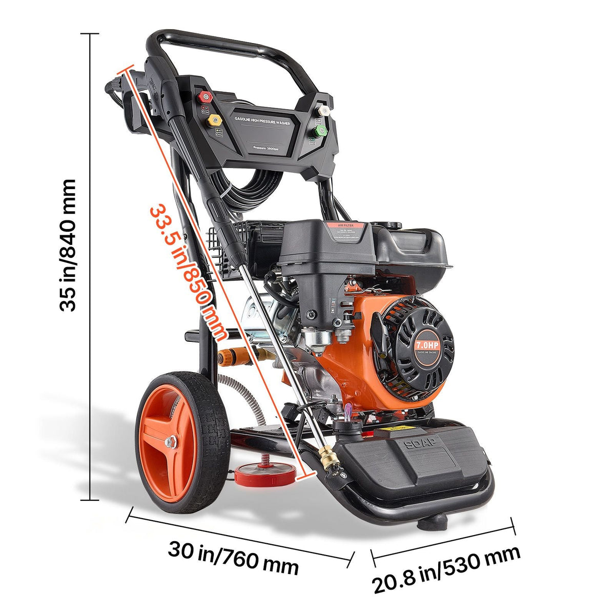 Gas Pressure Washer 3600 PSI and 2.6 Max GPM, Full Copper Pump, Spray Gun and Wand, 5 Nozzle Set, 26 ft Hose Gas Powered Pressure Washer for Cars, Fences, Driveways, Homes, Patios, Furniture