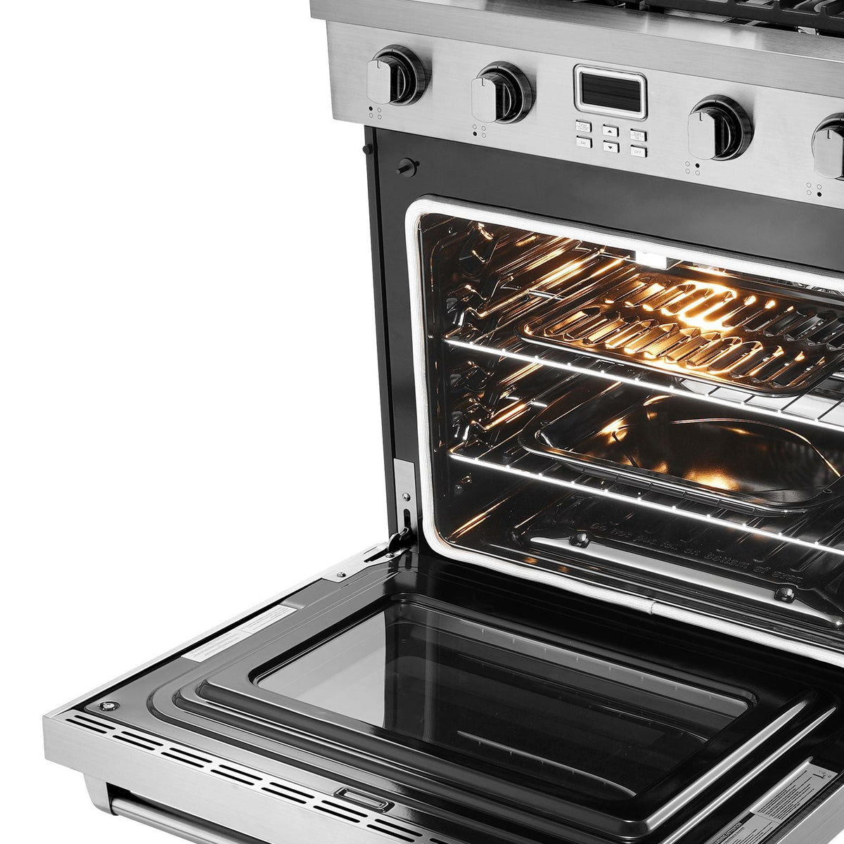 Gas Range Oven, 29.9 Inches Width, Freestanding Stainless Steel Stove and Oven with 4 Sealed Cooktop Burners, Easy Reach Racks, Halogen Light, 4.8 Cu. Ft. Capacity, for Apartment, Home, Kitchen