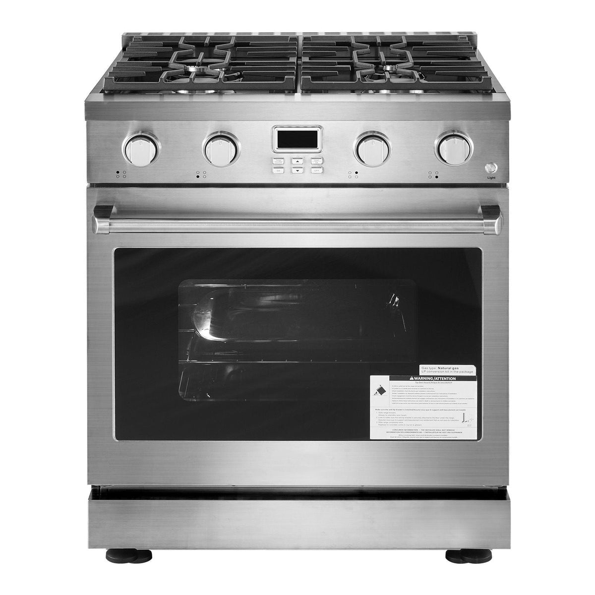 Gas Range Oven, 29.9 Inches Width, Freestanding Stainless Steel Stove and Oven with 4 Sealed Cooktop Burners, Easy Reach Racks, Halogen Light, 4.8 Cu. Ft. Capacity, for Apartment, Home, Kitchen