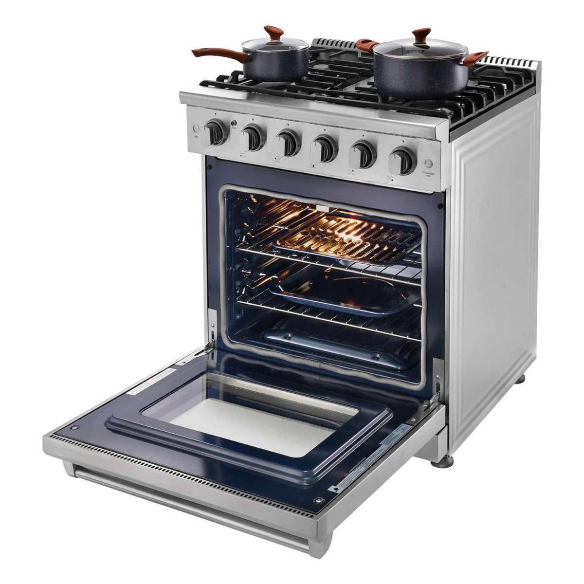 Gas Range Oven, 30 Inches Width, Freestanding Stainless Steel Stove and Oven with 5 Sealed Cooktop Burners, Easy Reach Racks, Storage Drawer, 4.8 Cu. Ft. Capacity, for Apartment, Home, Kitchen