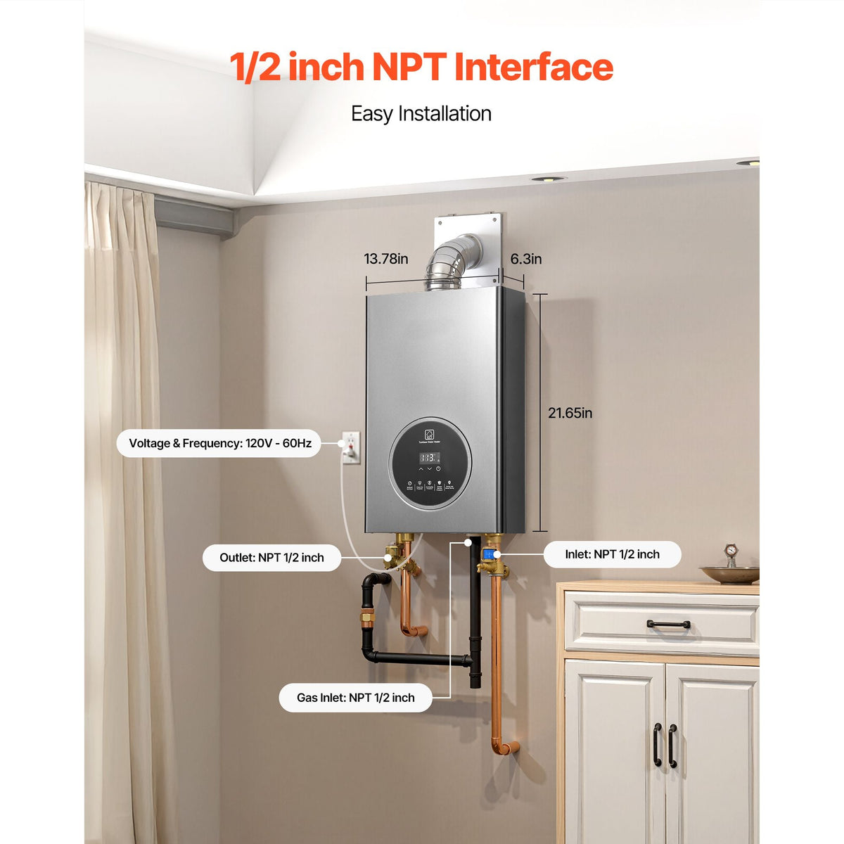 Gas Tankless Water Heater, 4.3Gal Indoor 100000 BTU Instant Hot Water Heater, Smart Temperature Control & Clear LED Display & Multiple Security Protections for Whole House,Silver Gray