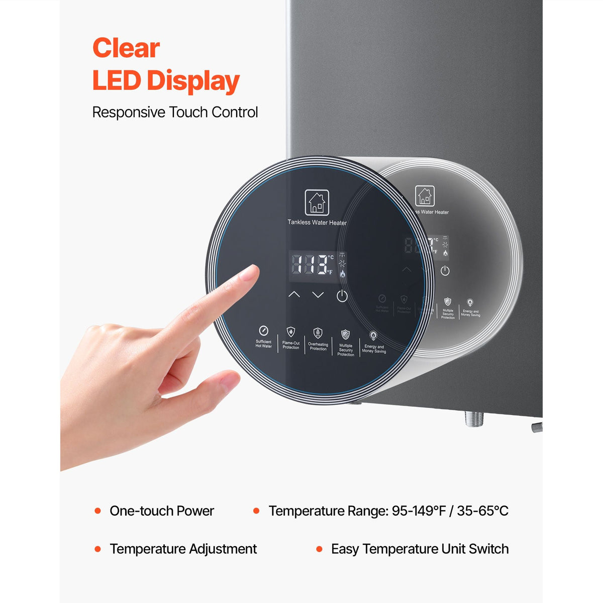 Gas Tankless Water Heater, 4.3Gal Indoor 100000 BTU Instant Hot Water Heater, Smart Temperature Control & Clear LED Display & Multiple Security Protections for Whole House,Silver Gray
