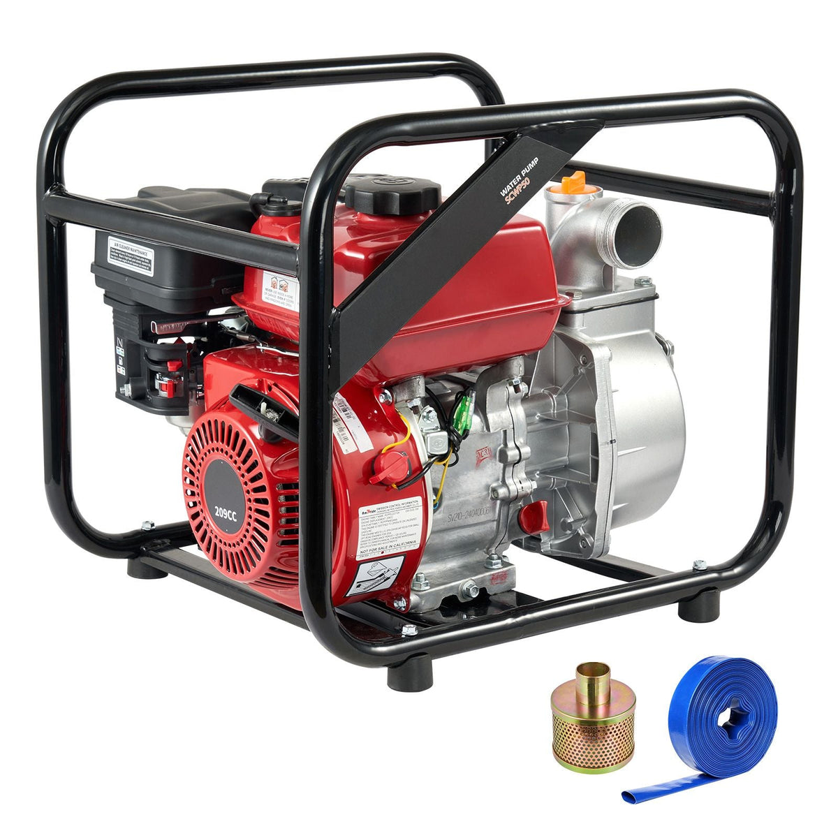 Gasoline Powered Trash Pump, 2 in/50 mm, 7HP 132GPM 4-Stroke Gasoline Engine Water Transfer Pump with 25 ft/7.62 m Outlet Hose Max 98 ft Lift 26ft Suction, Cast Iron Impeller for Irrigation Pool