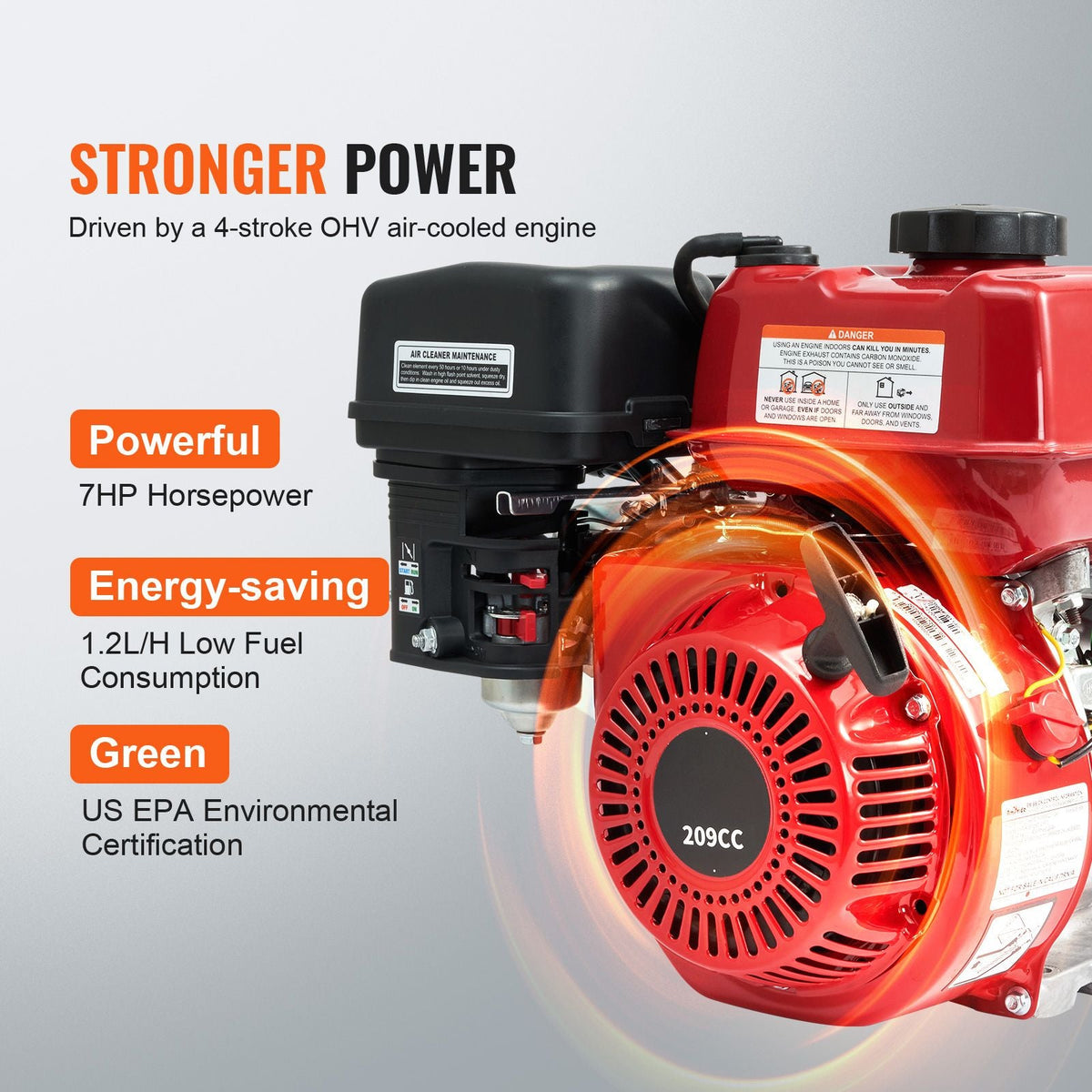 Gasoline Powered Trash Pump, 2 in/50 mm, 7HP 132GPM 4-Stroke Gasoline Engine Water Transfer Pump with 25 ft/7.62 m Outlet Hose Max 98 ft Lift 26ft Suction, Cast Iron Impeller for Irrigation Pool
