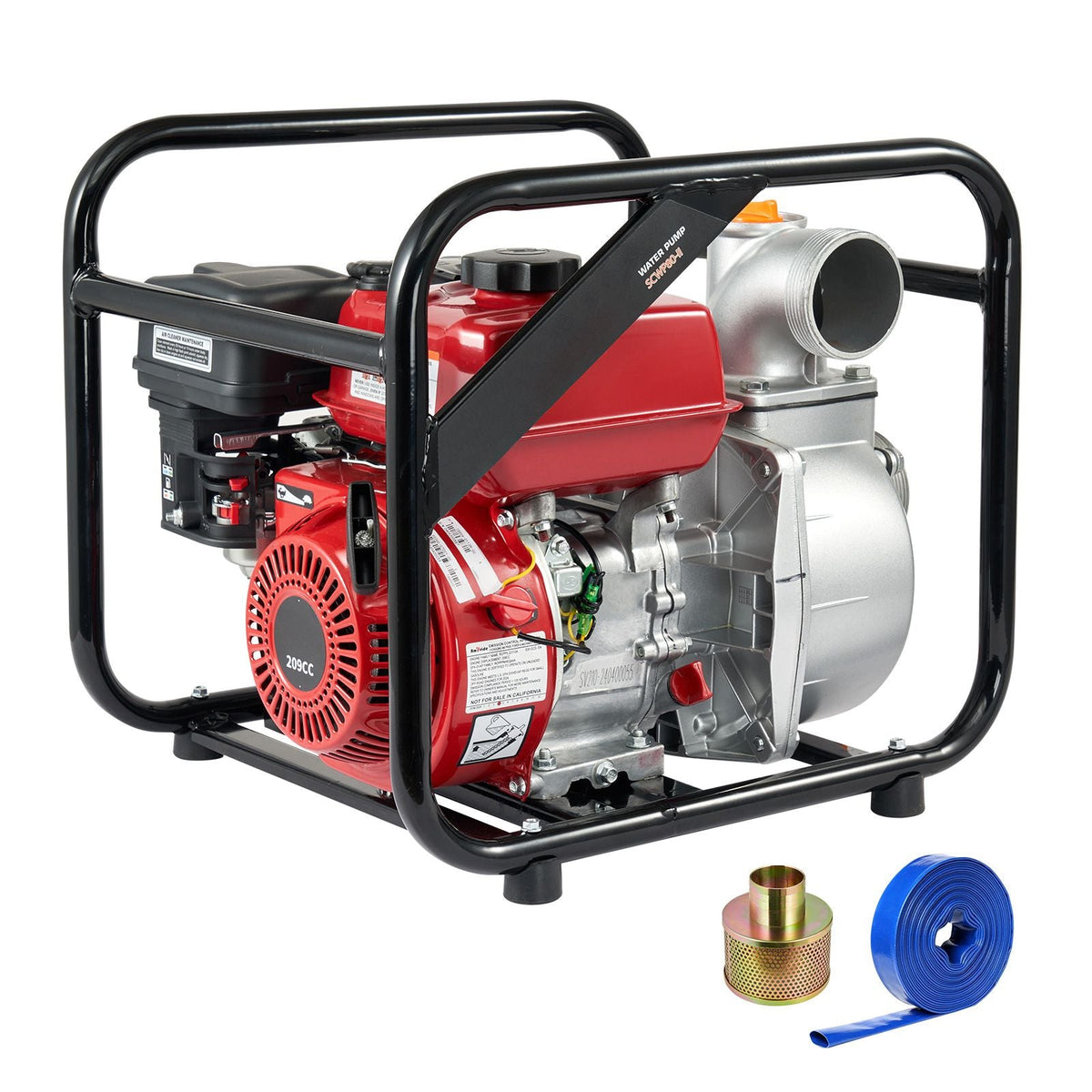 Gasoline Powered Trash Pump, 3 in/80 mm, 7HP 242GPM 4-Stroke Gasoline Engine Water Transfer Pump with 25 ft/7.62 m Outlet Hose Max 98 ft Lift 26ft Suction, Cast Iron Impeller for Irrigation Pool