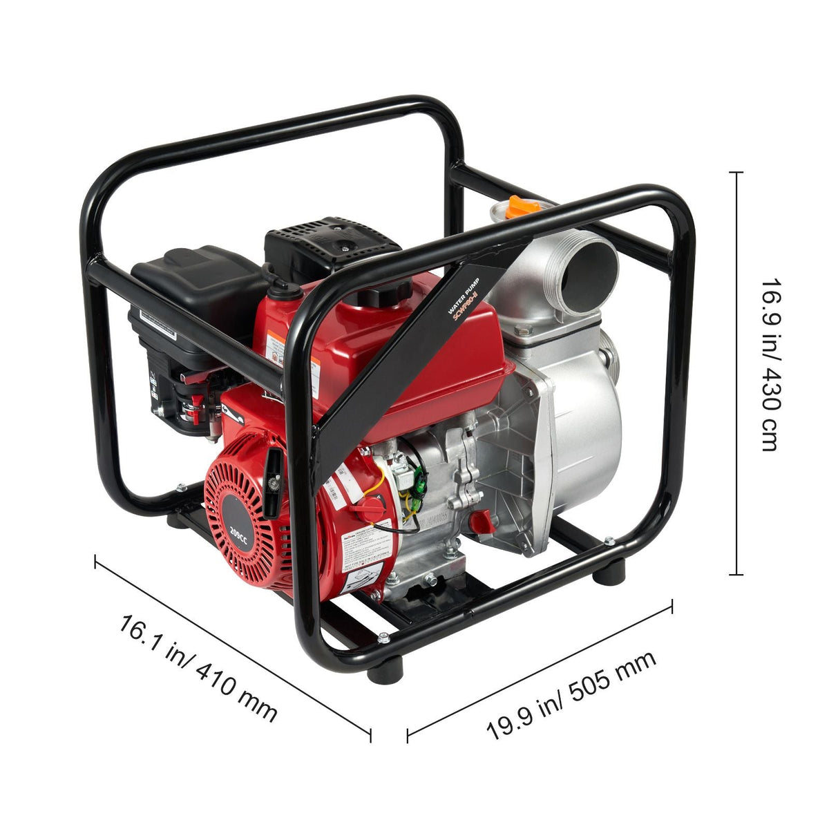 Gasoline Powered Trash Pump, 3 in/80 mm, 7HP 242GPM 4-Stroke Gasoline Engine Water Transfer Pump with 25 ft/7.62 m Outlet Hose Max 98 ft Lift 26ft Suction, Cast Iron Impeller for Irrigation Pool