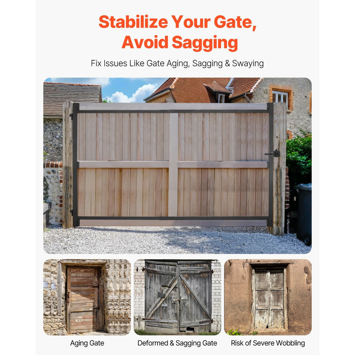 Gate Building Kit, Fits 36 to 60 in Wide Openings, Up from 6 to 7 ft High Fence, Adjustable Gate Building Kit, Anti Sag Full Gate Frame Kit with Latch Lock and Screws, for Wooden Fence, Iron