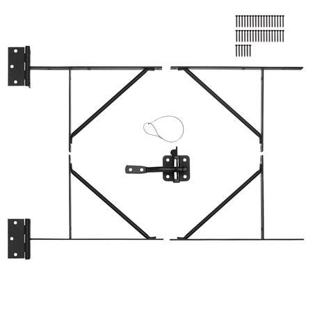 Gate Corner Brace Bracket, Anti Sag Gate Frame Hardware Kit, Gate Frame Brace Bracket with Latch Lock, Latch Lock Rope, for Shed Doors, Corral Gates, Driveway Gates, Stable Gates, Iron, Black