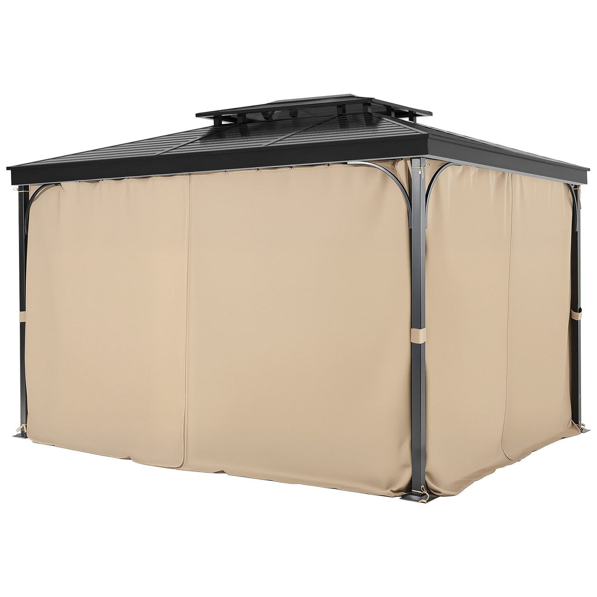 Gazebo Curtains Outdoor, 12' x 10' x 7.3' Gazebos, 4-Panel Sidewall Gazebo Privacy Curtains with Zippers, Outdoor Curtain Replacement for Patio Canopy, Only Curtain, Khaki